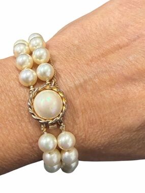 Vintage Majorica Multi Strand Pearl Bracelet Gold Tone Mallorca Spain 6” EUC